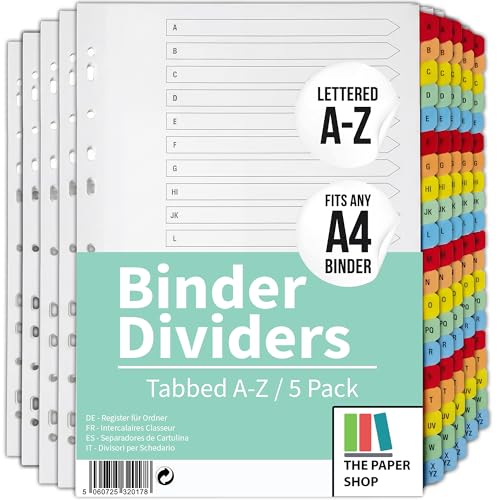 A4 Alphabetical A-Z File Dividers | Reinforced Colour Tabs & Multi-Punched