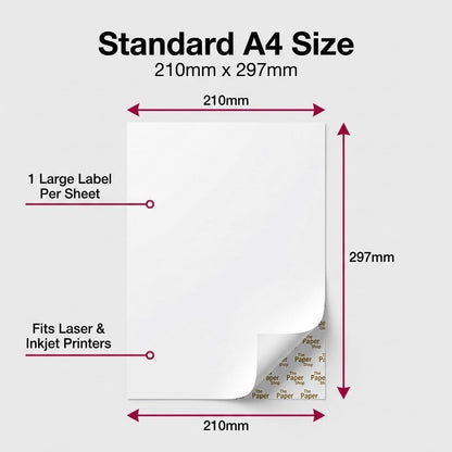 [100 Labels] Self Adhesive White Sticky Printer Labels for A4 Printer 1 per Sheet