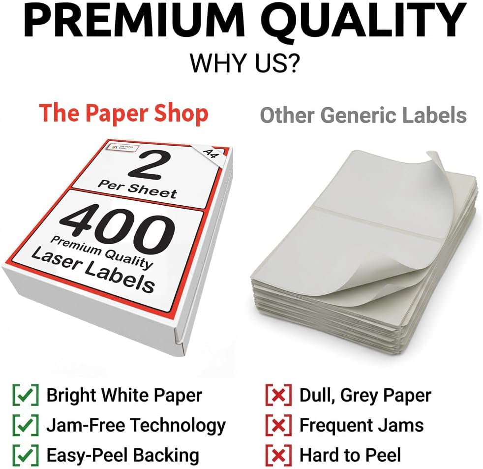 Self Adhesive White Sticky A5 Sticky Printer Address Labels  - 2 per Sheet on A4 - 200 Sheets