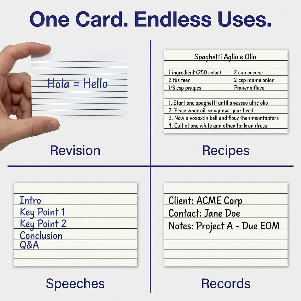 A7 White Revision Cards 5x3 | Ruled Index Flash Cards (155gsm)
