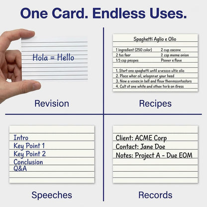 A7 White Revision Cards 5x3 | Ruled Index Flash Cards (155gsm)