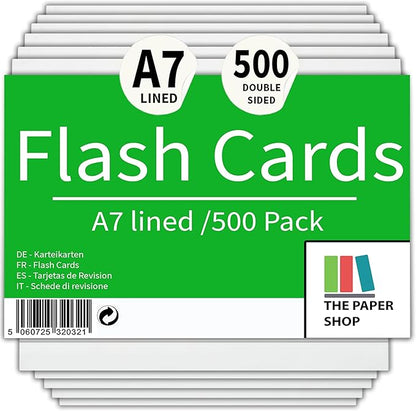 A7 White Revision Cards 5x3 | Ruled Index Flash Cards (155gsm)