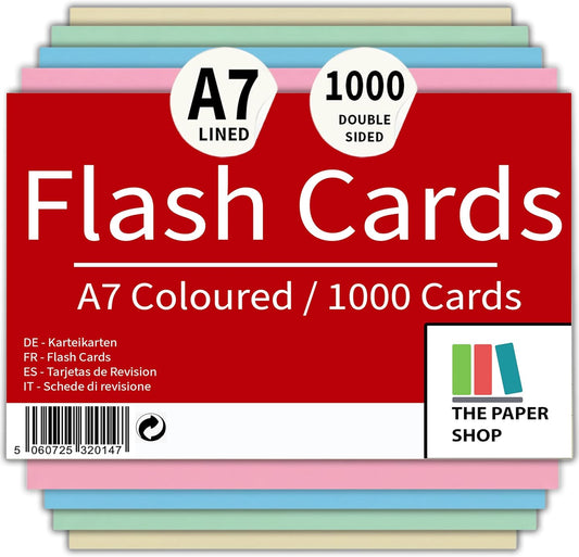 A7 Coloured Revision Cards 5x3 | Ruled Study Flash Cards (155gsm)