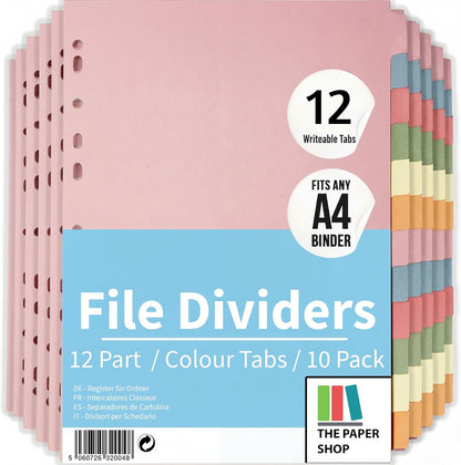 A4 12-Part File Dividers for Monthly Filing | Writeable Cardboard Subject Tabs