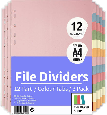A4 12-Part File Dividers for Monthly Filing | Writeable Cardboard Subject Tabs