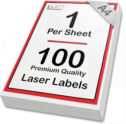 [100 Labels] Self Adhesive White Sticky Printer Labels for A4 Printer 1 per Sheet