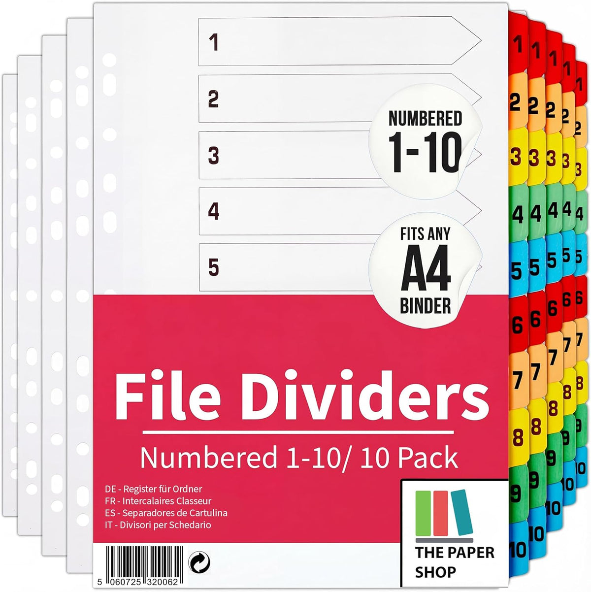 1-10 dividers organising documents in a ring binder
