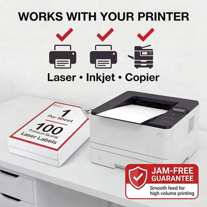 [100 Labels] Self Adhesive White Sticky Printer Labels for A4 Printer 1 per Sheet