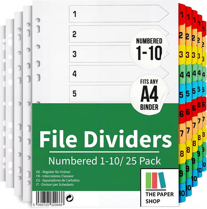The Paper Shop A4 numbered 1-10 file dividers