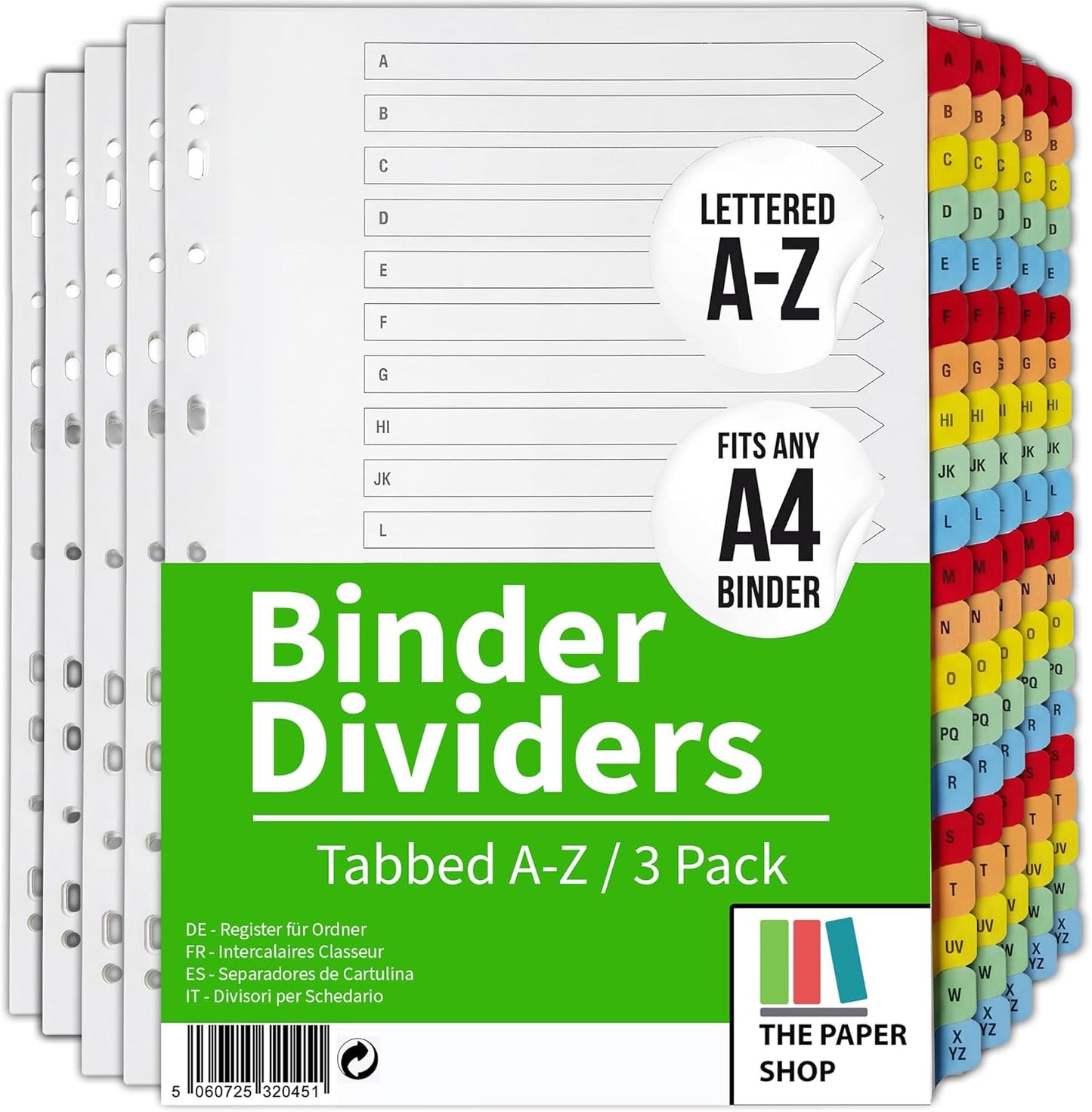 A4 Alphabetical A-Z File Dividers | Reinforced Colour Tabs & Multi-Punched
