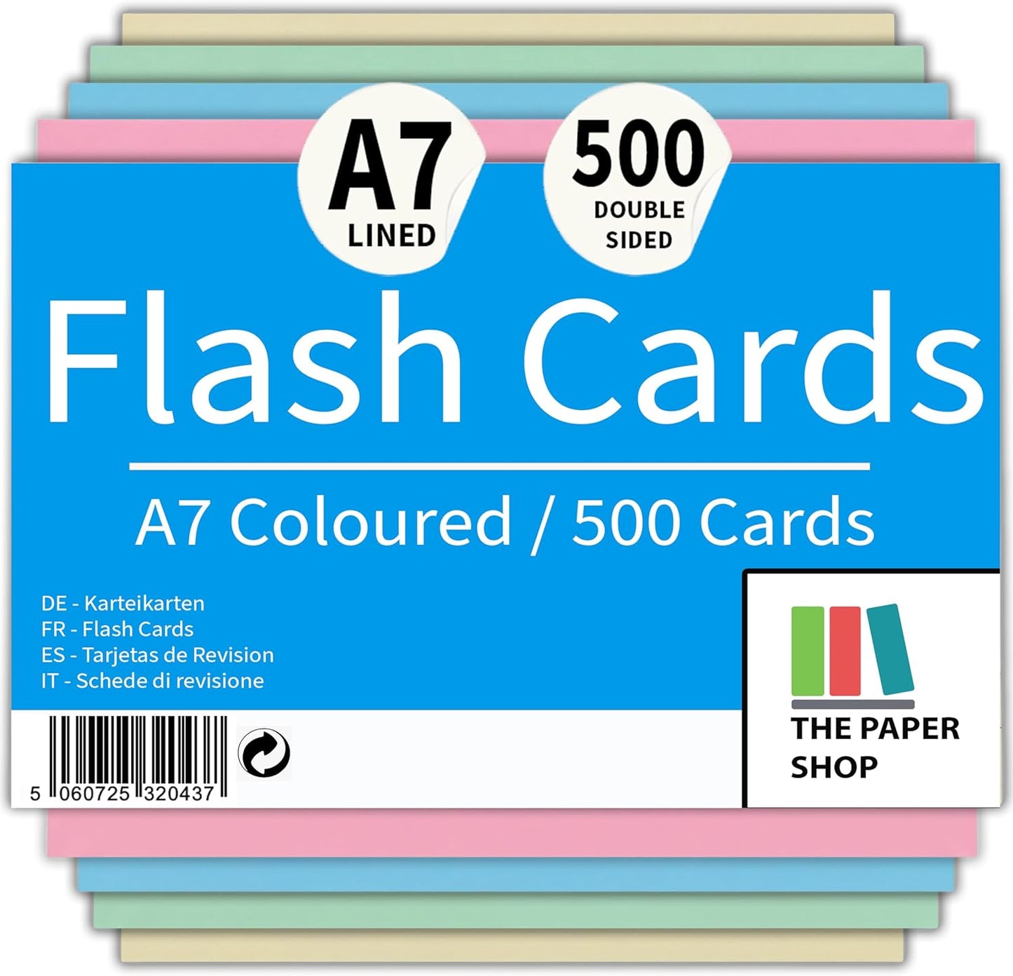 A7 Coloured Revision Cards 5x3 | Ruled Study Flash Cards (155gsm)