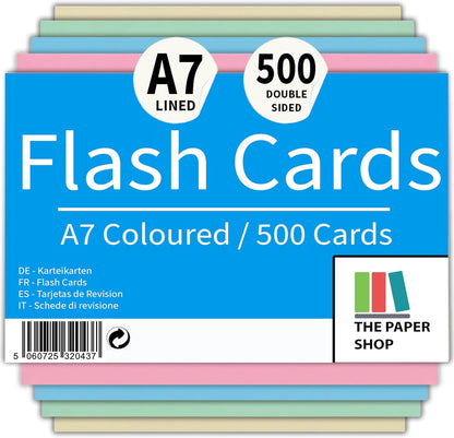 A7 Coloured Revision Cards 5x3 | Ruled Study Flash Cards (155gsm)