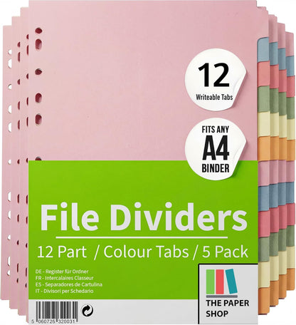 A4 12-Part File Dividers for Monthly Filing | Writeable Cardboard Subject Tabs