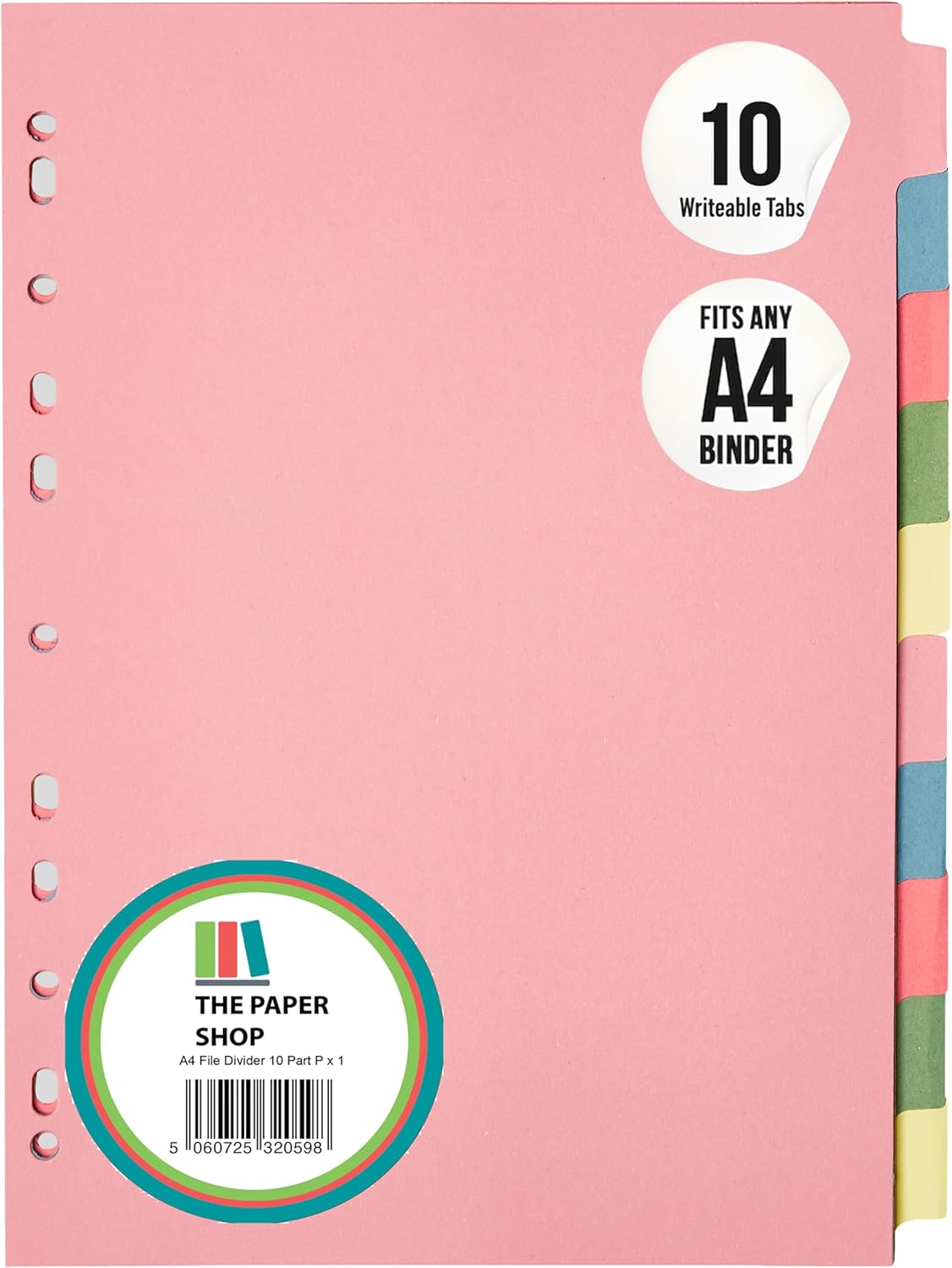 A4 10-Part Cardboard File Dividers with Colored Index Tabs
