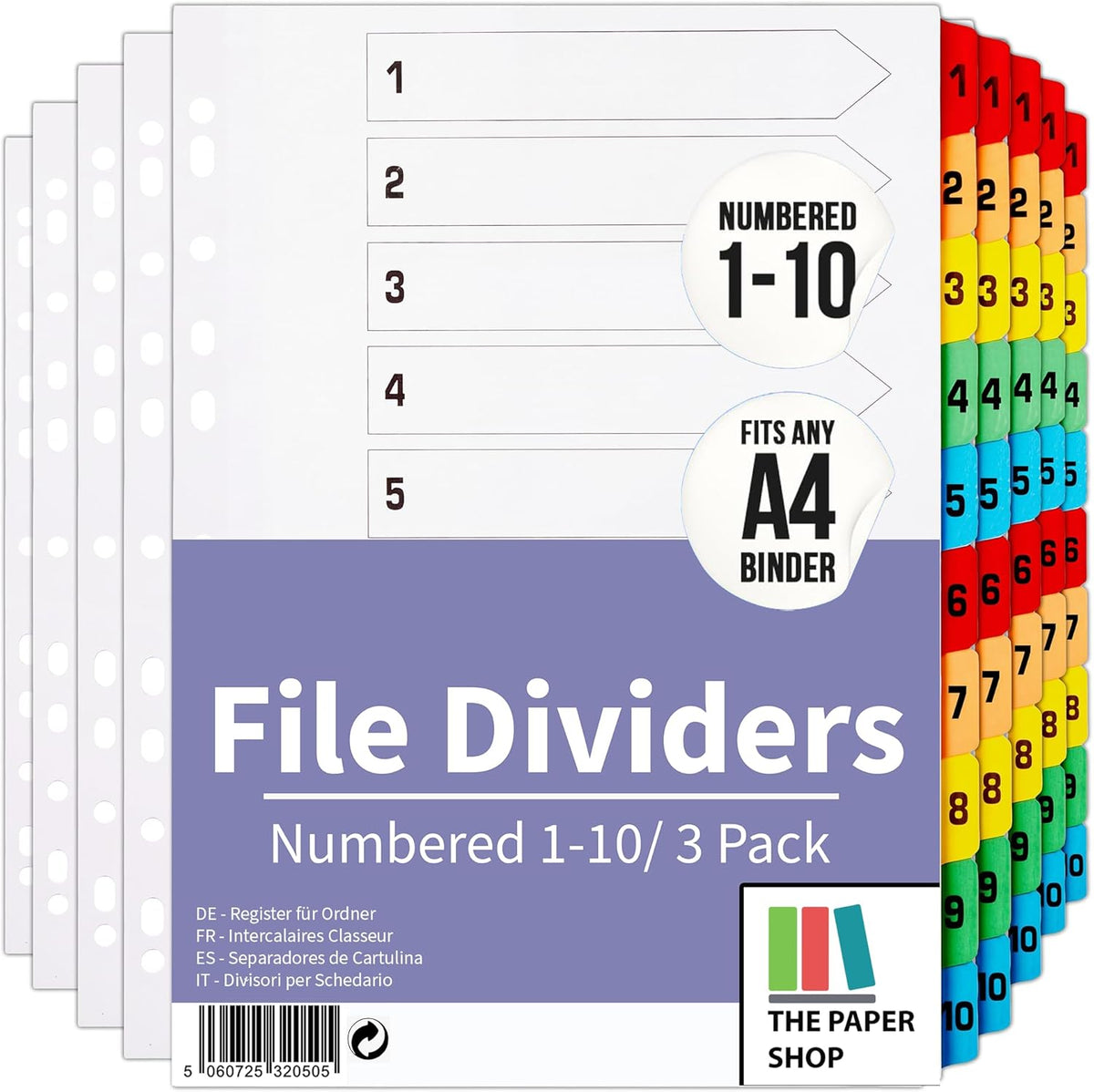 Close-up of plastic reinforced tabs on A4 numbered dividers