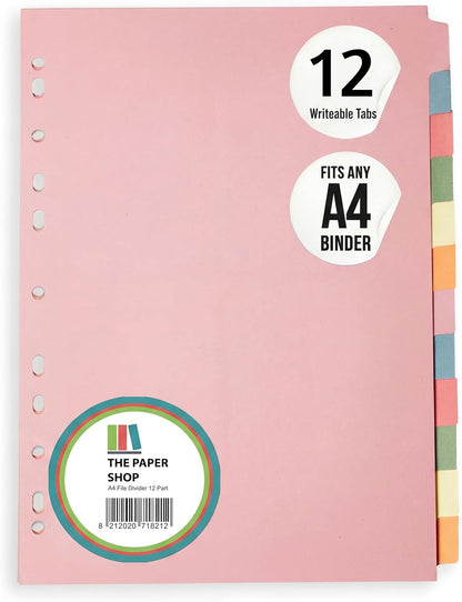 A4 12-Part File Dividers for Monthly Filing | Writeable Cardboard Subject Tabs