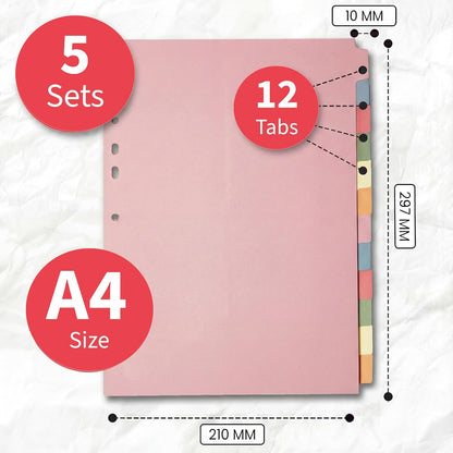 A4 12-Part File Dividers for Monthly Filing | Writeable Cardboard Subject Tabs