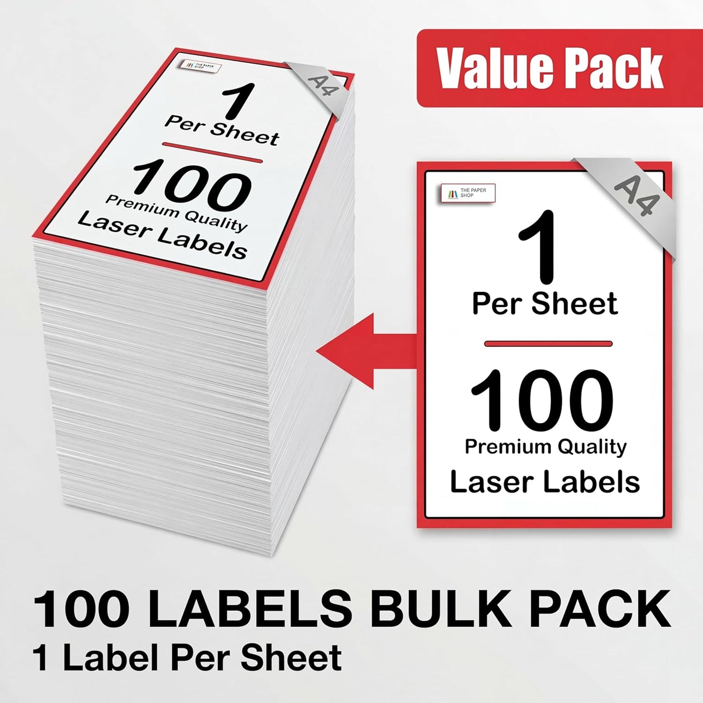 [100 Labels] Self Adhesive White Sticky Printer Labels for A4 Printer 1 per Sheet