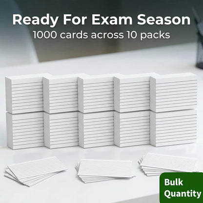 A7 White Revision Cards 5x3 | Ruled Index Flash Cards (155gsm)