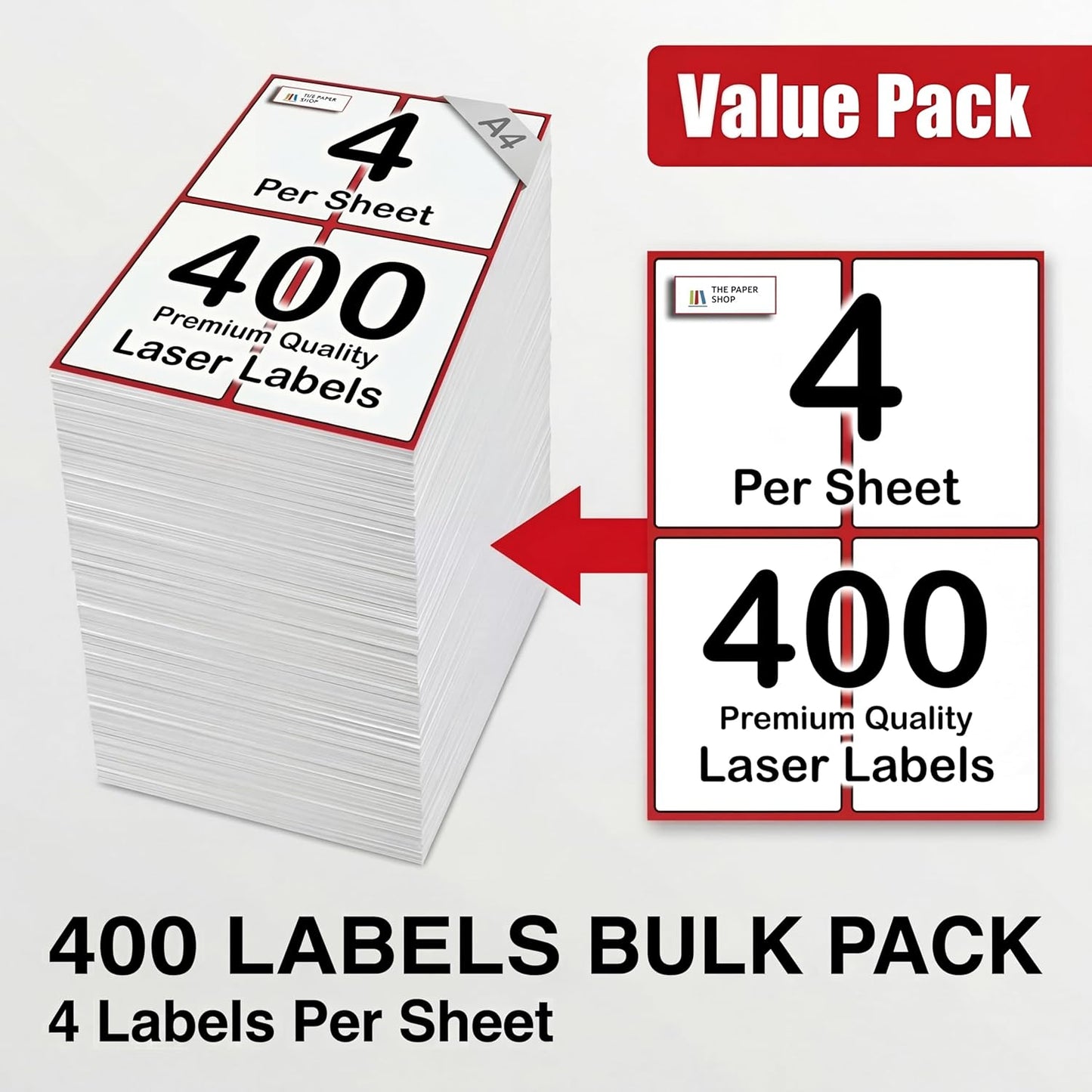 [400 Labels] Self Adhesive White Sticky Printer Labels for A4 Printer 4 per Sheet