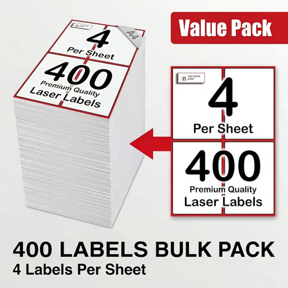 [400 Labels] Self Adhesive White Sticky Printer Labels for A4 Printer 4 per Sheet