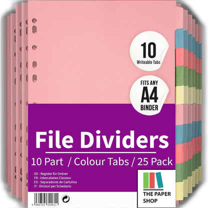 A4 10-Part Cardboard File Dividers with Colored Index Tabs
