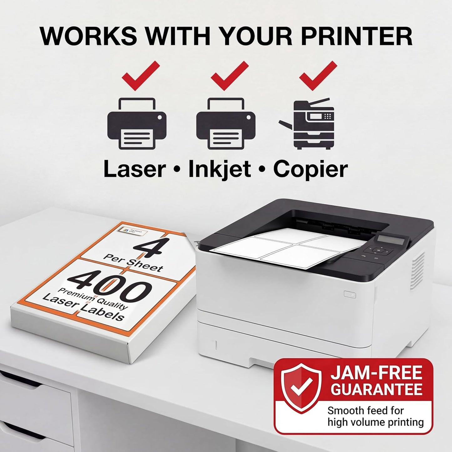 [400 Labels] Self Adhesive White Sticky Printer Labels for A4 Printer 4 per Sheet