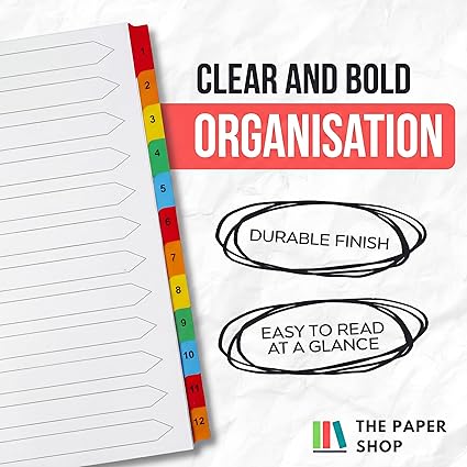 A4+ Extra Wide 12-Part File Dividers | Reinforced 150gsm Numbered Subject Tabs