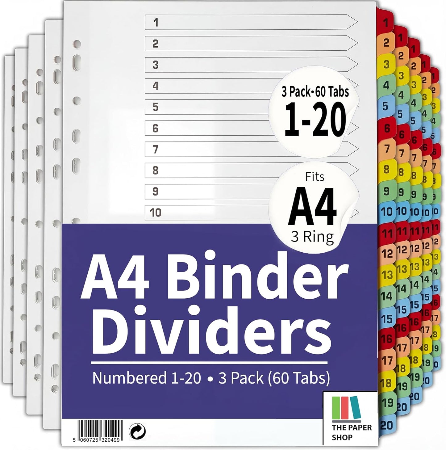 A4 Numbered 1-20 File Dividers | Reinforced 150gsm Cardboard Subject Tabs