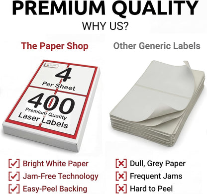 [400 Labels] Self Adhesive White Sticky Printer Labels for A4 Printer 4 per Sheet