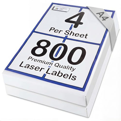 [400 Labels] Self Adhesive White Sticky Printer Labels for A4 Printer 4 per Sheet