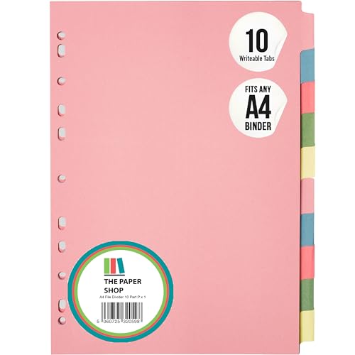 A4 10-Part Cardboard File Dividers with Colored Index Tabs