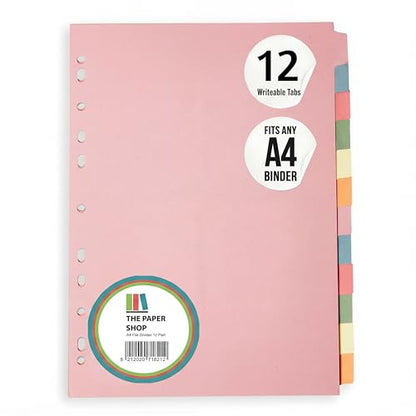 A4 12-Part File Dividers for Monthly Filing | Writeable Cardboard Subject Tabs