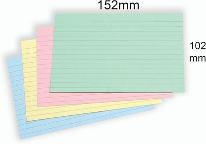 800 Pack A6 Coloured Revision Cards | 6x4 Ruled Study Flash Cards (155gsm)
