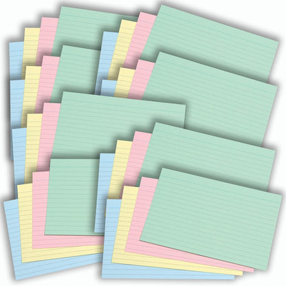 800 Pack A6 Coloured Revision Cards | 6x4 Ruled Study Flash Cards (155gsm)