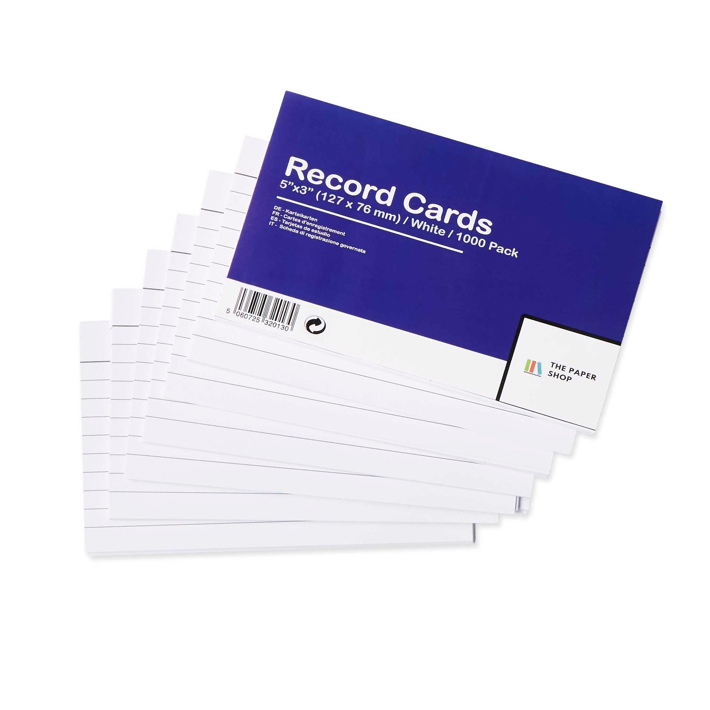 A7 White Revision Cards 5x3 | Ruled Index Flash Cards (155gsm)